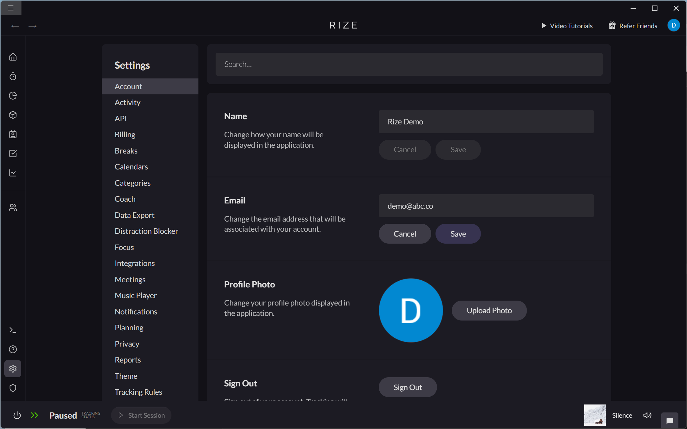Screenshot showing the profile information settings
