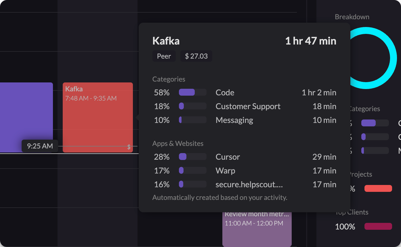 Screenshot showing billable amount on Entry tooltip