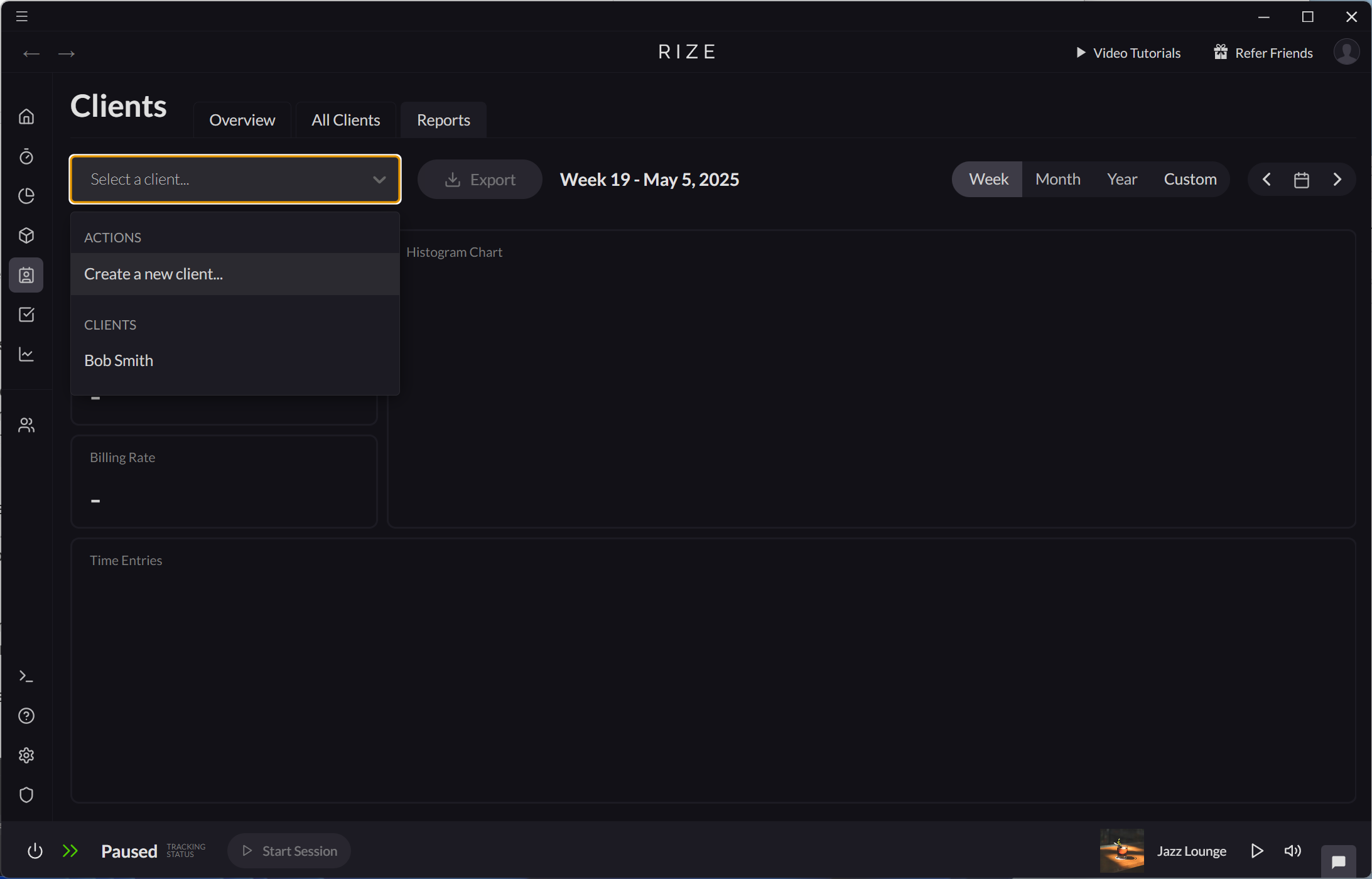 Screenshot showing how to create a new client from the Client Reports page