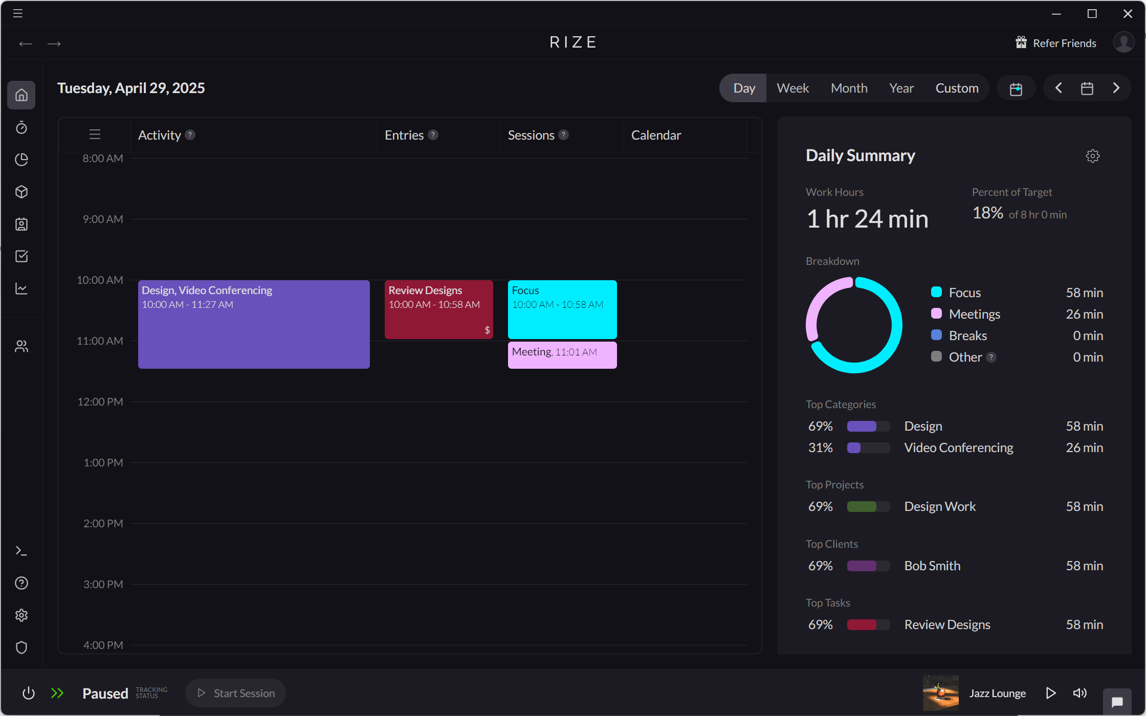 Screenshot showing Focus Session in Timeline