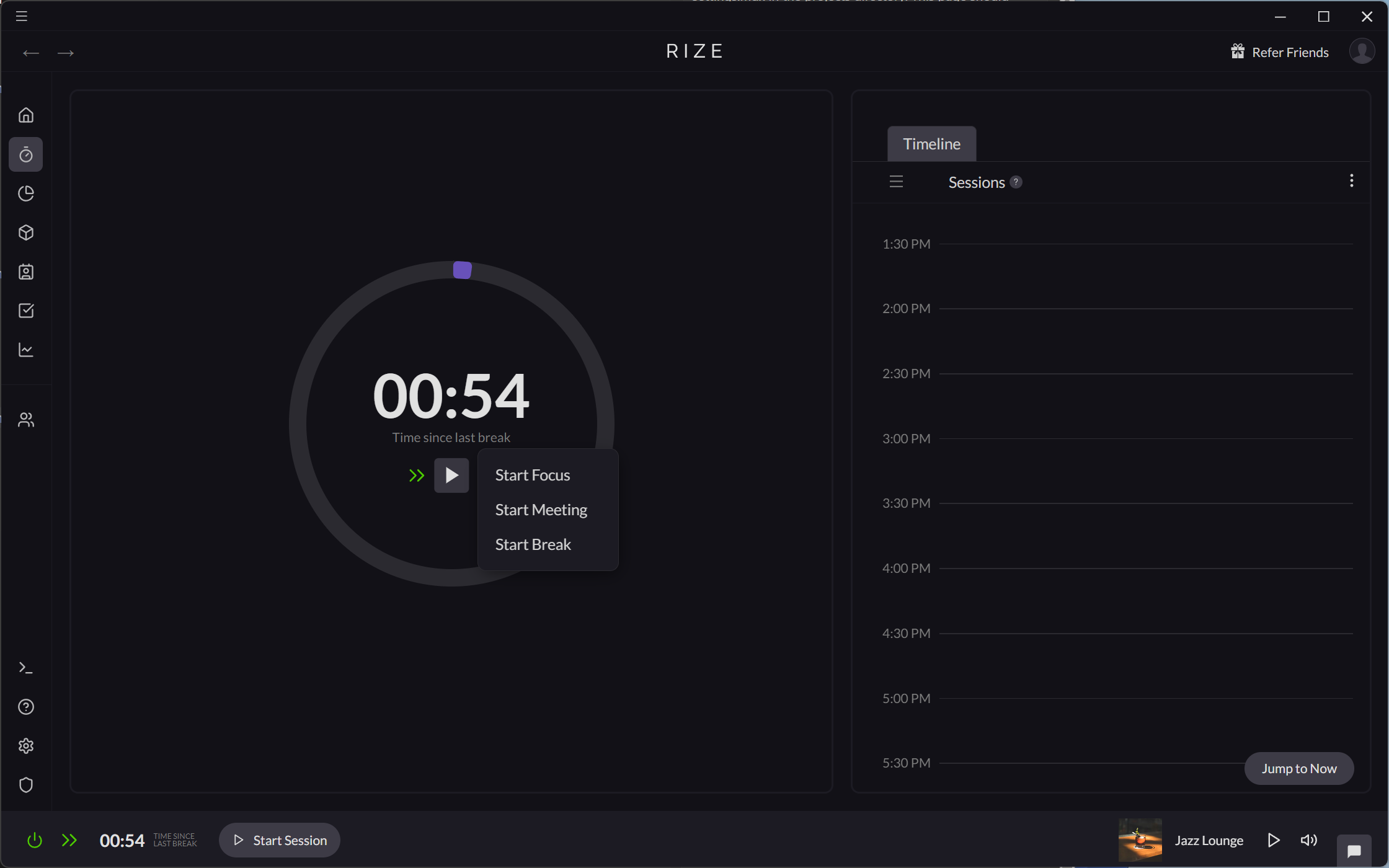 Screenshot showing how to create a Focus Session from the Timer