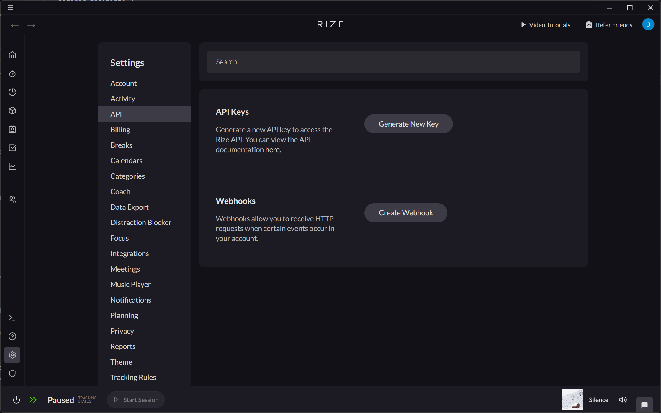 Screenshot showing API Key setting