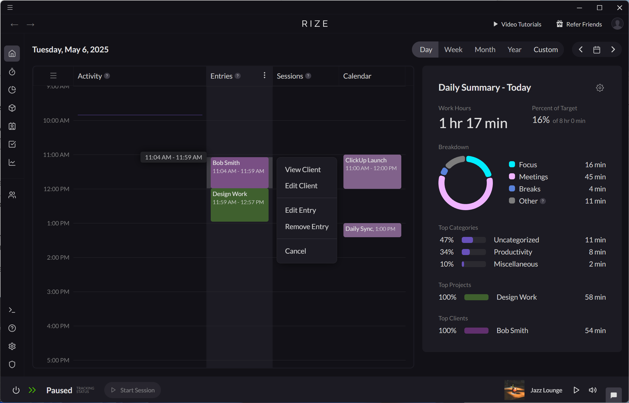 Screenshot showing how to edit a client from the Home tab