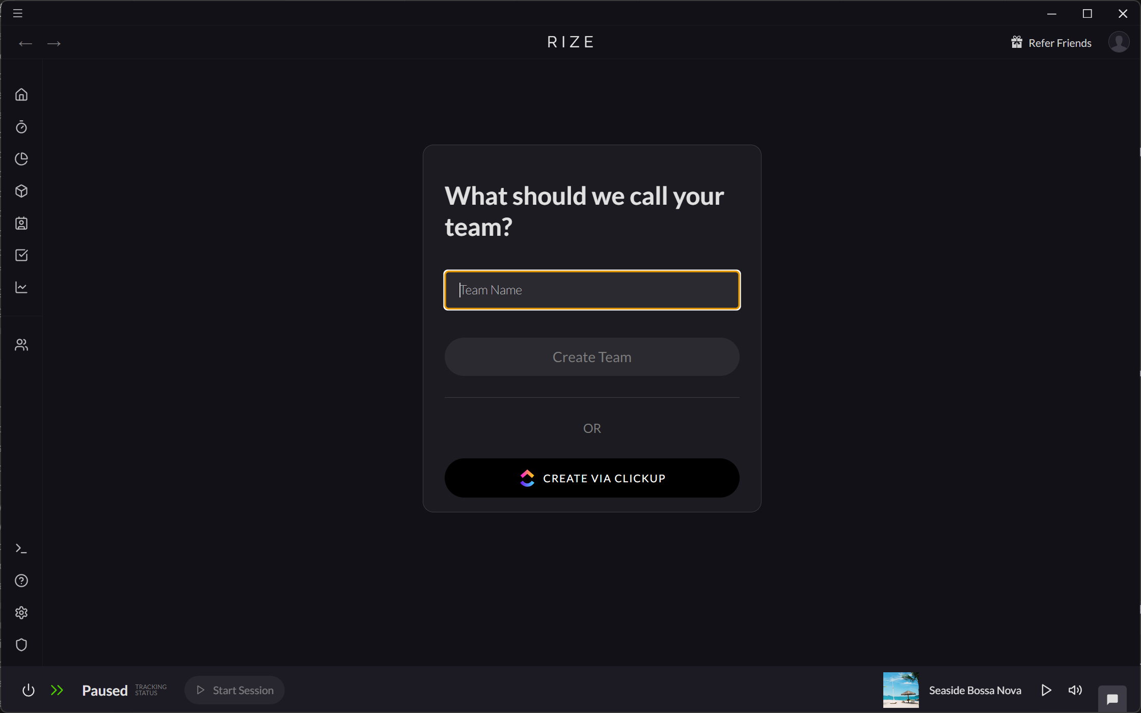 Screenshot showing the Create via ClickUp option for Teams