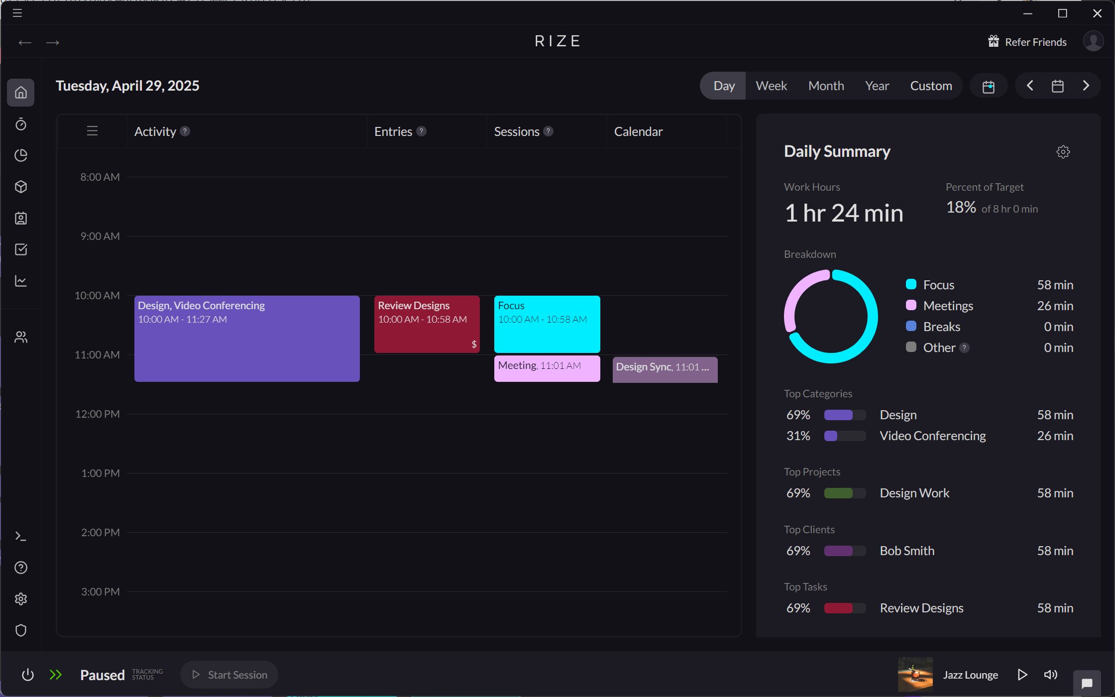 Screenshot showing Meeting Session in Timeline