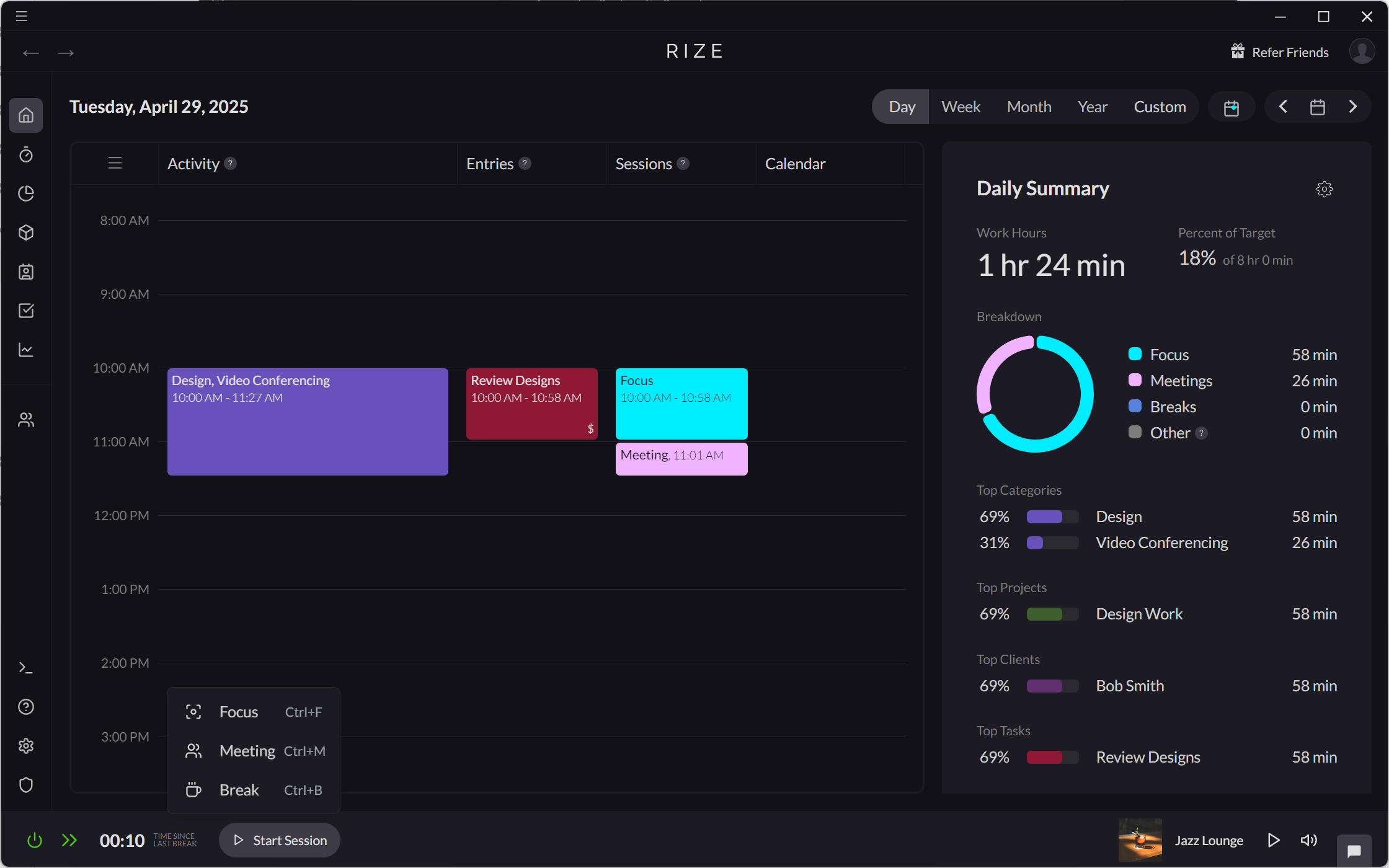 Screenshot showing how to create a Meeting Session with the Start Session button