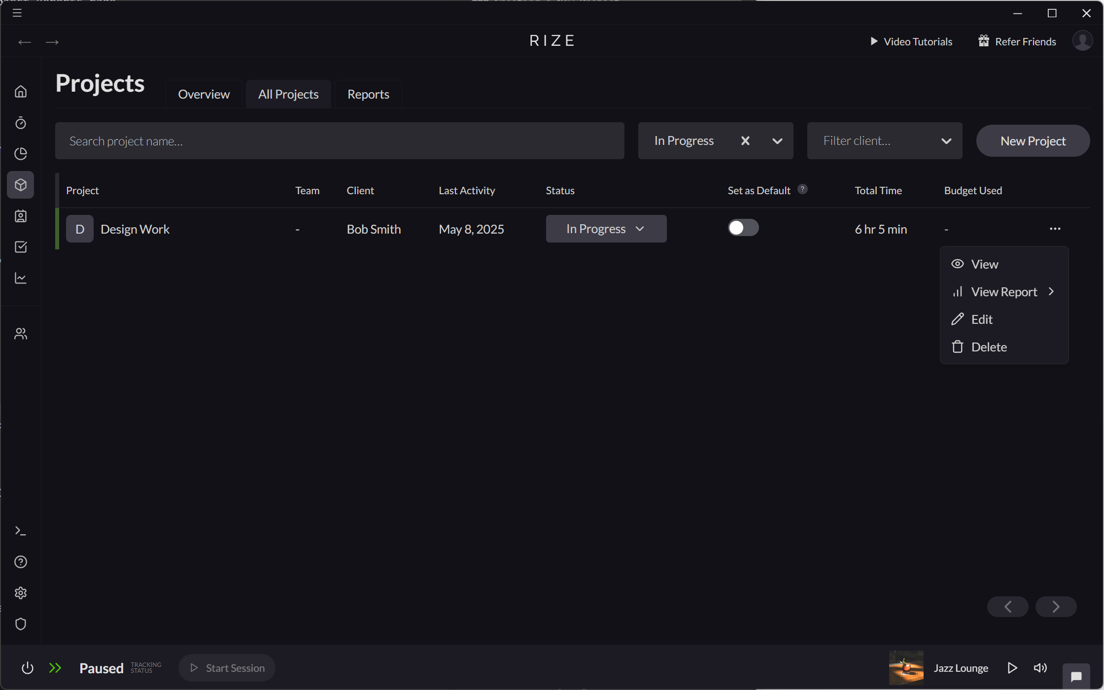 Screenshot showing how to edit a project from the All Projects page