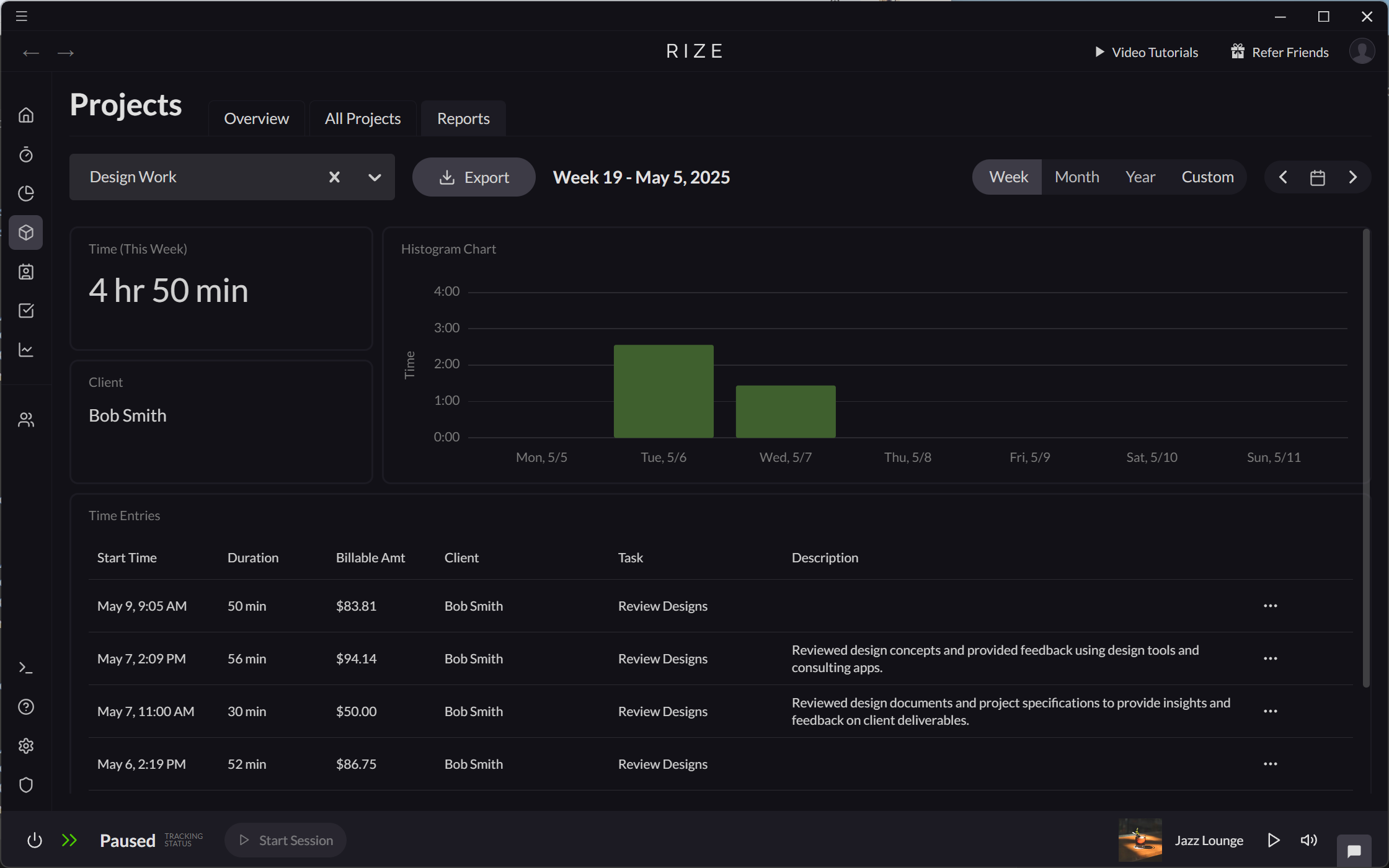 Screenshot showing billable hours in Project Reports