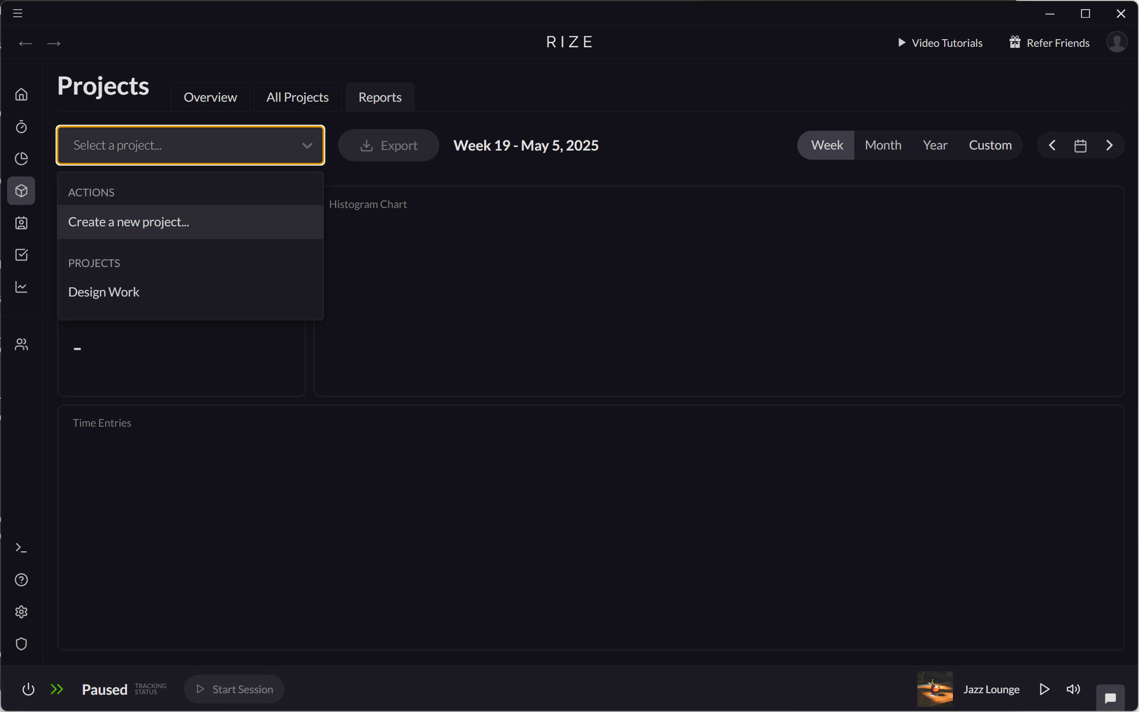 Screenshot showing how to create a new project from the Project Reports page