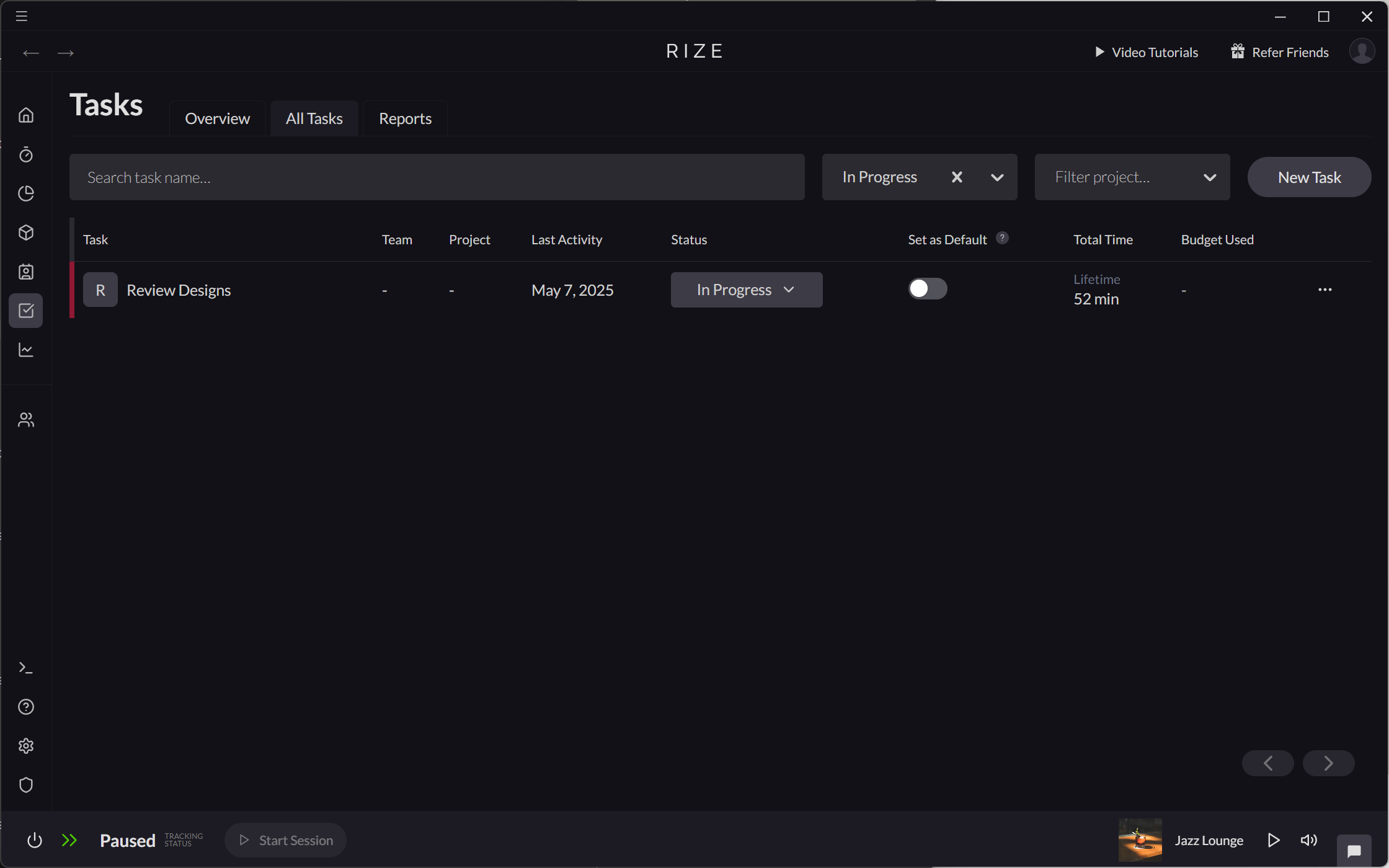 Screenshot showing how to create a new task from the All Tasks page