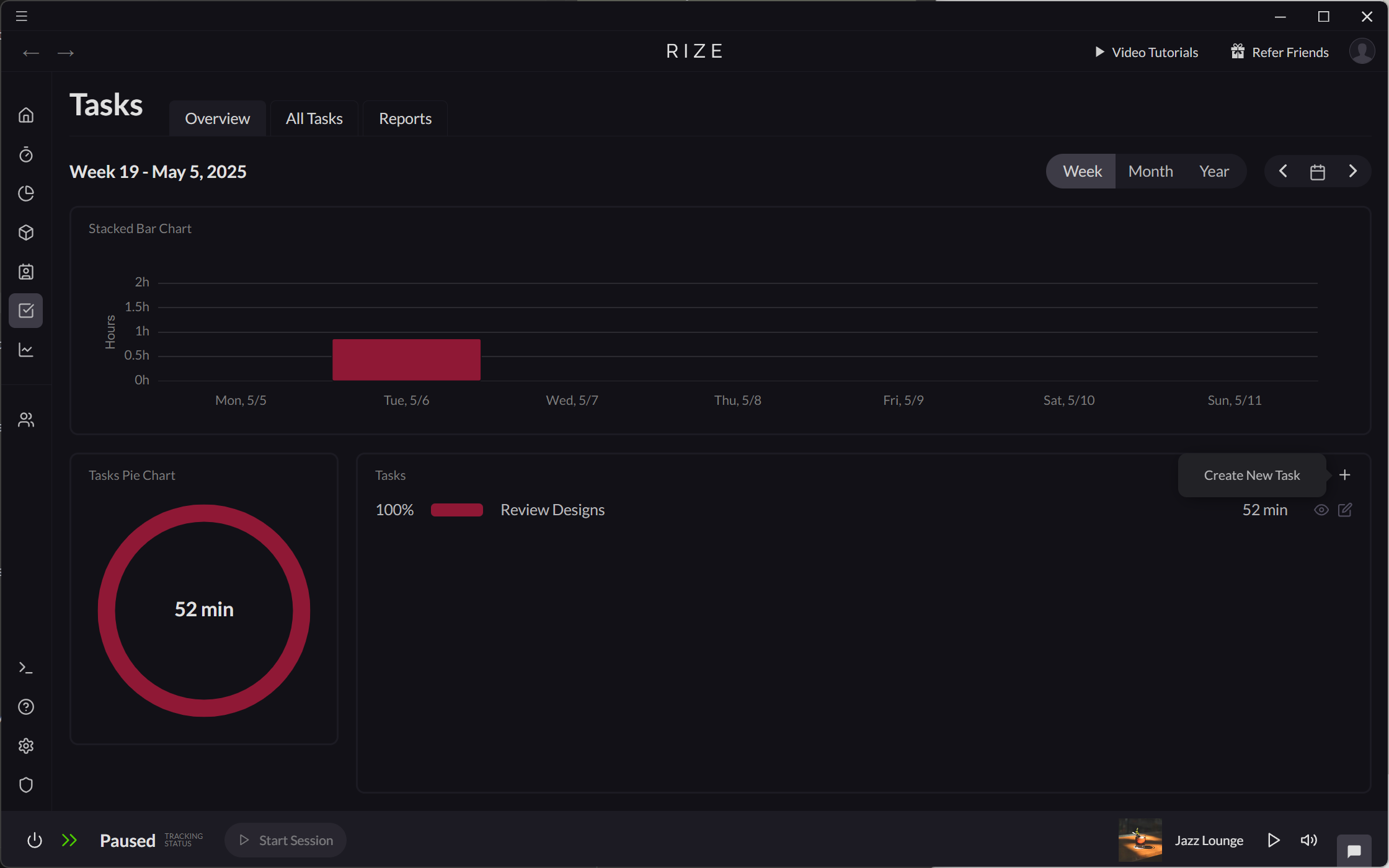 Screenshot showing how to add a new task from the Tasks Overview page