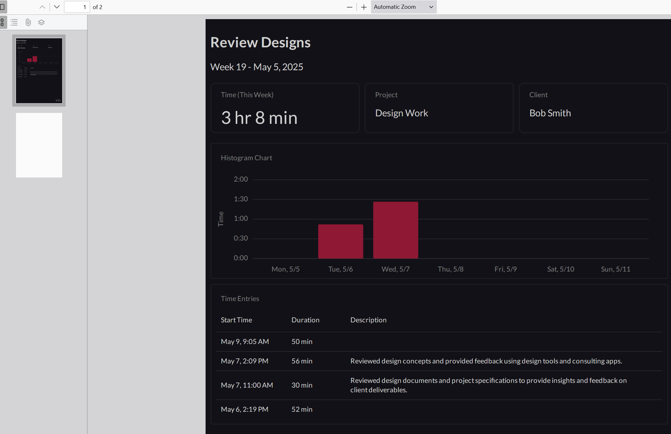 Screenshot showing an exported Task Report PDF