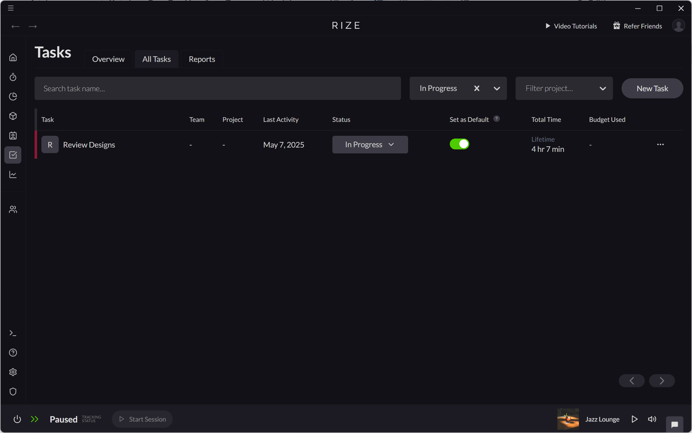 Screenshot showing a task set to default