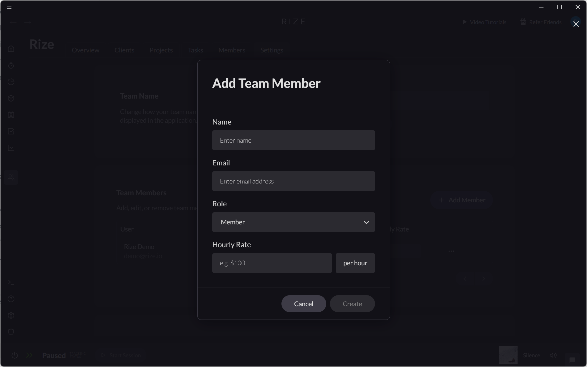 Screenshot showing the Add Team Member modal
