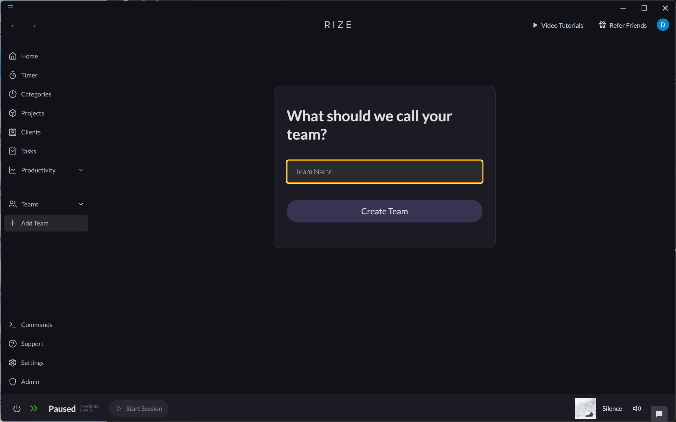 Screenshot showing the Create Team modal
