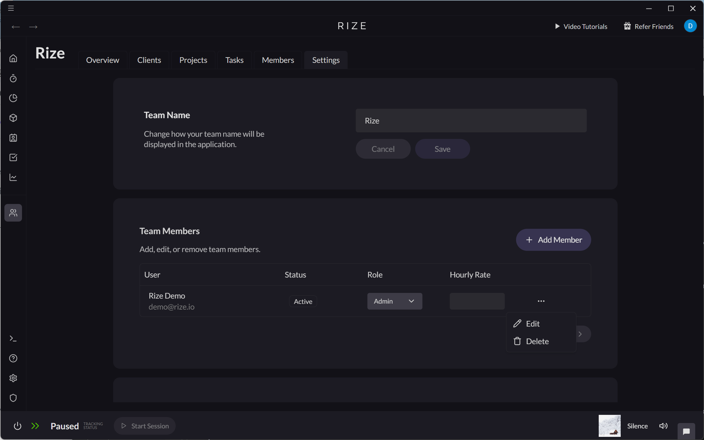 Screenshot showing how to edit team members