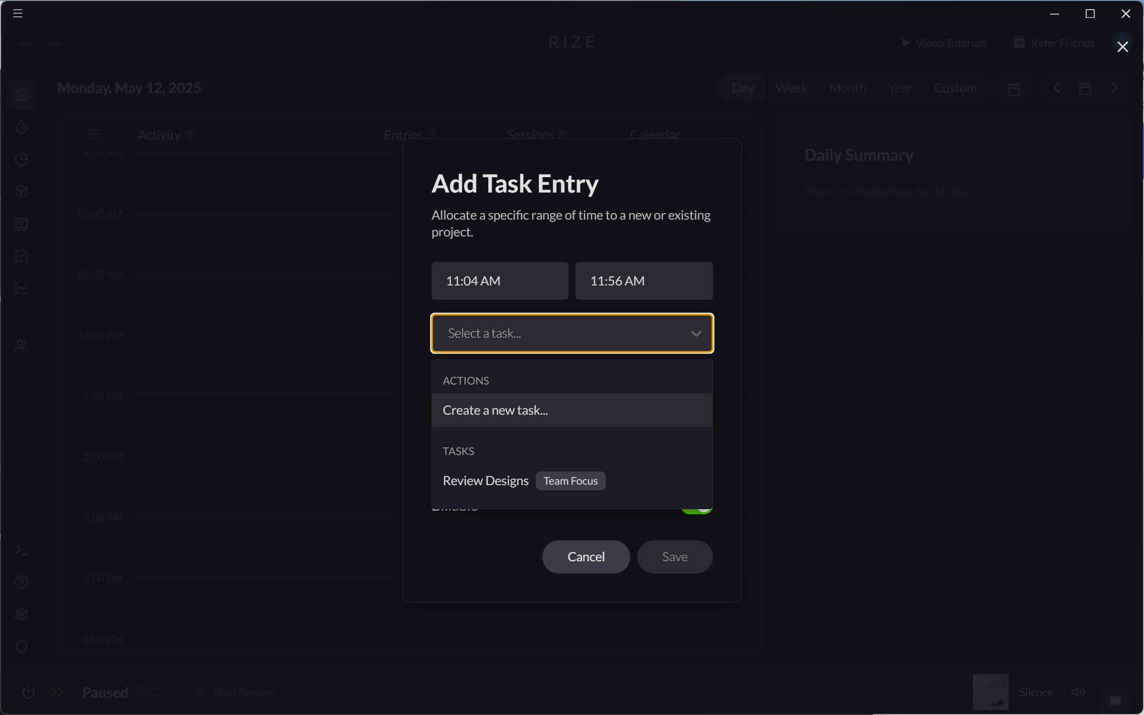 Screenshot showing Team Tasks in Add Task Entry