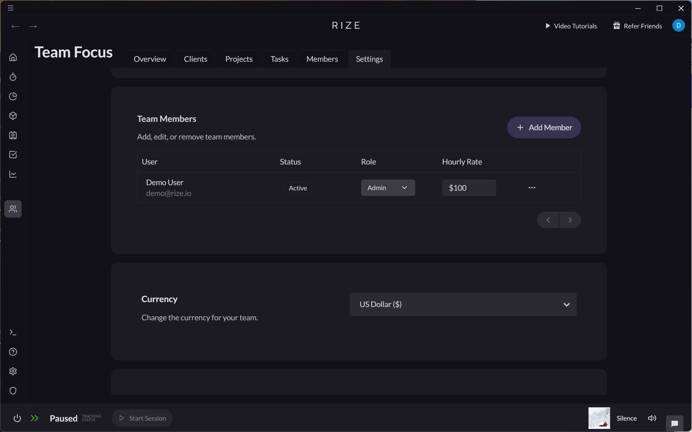 Screenshot showing the Team Member Hourly Rate setting