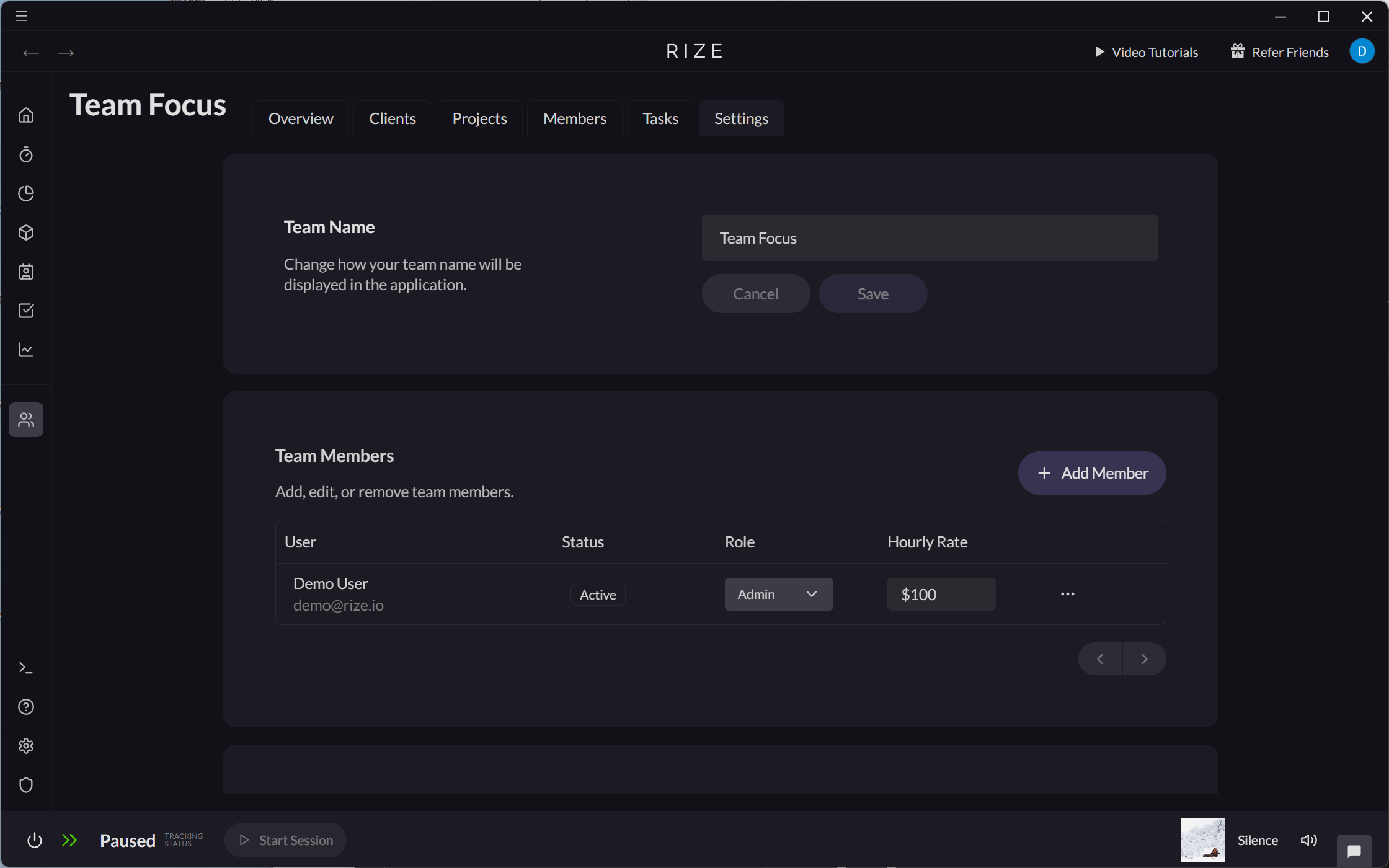 Screenshot showing the Team Name setting
