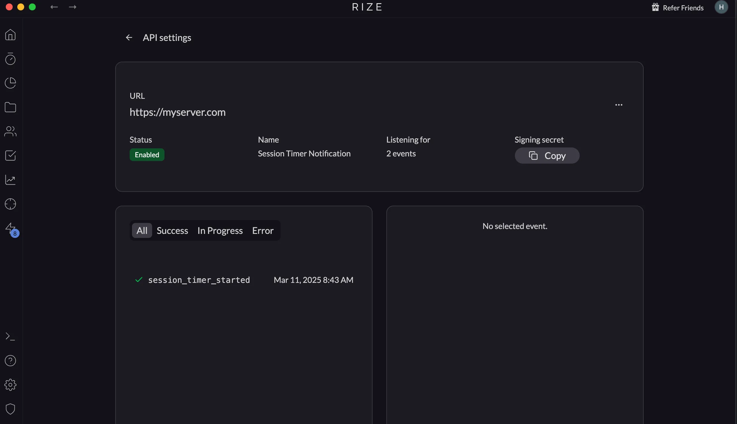 Screenshot showing the Webhook Activity Log